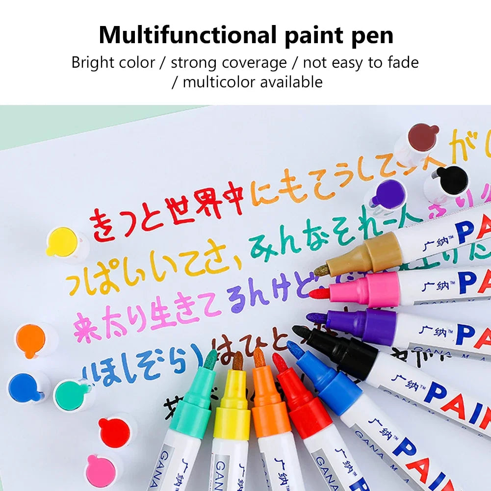 1/3/6/12Pcs Colorful Permanent Paint Marker Waterproof White Markers Tire Tread Rubber Fabric Paint Metal Paint Marker Pens
