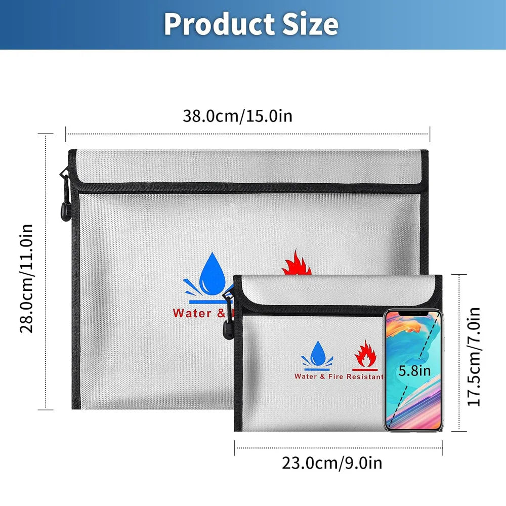 Fireproof Waterproof Document Bag with Zipper Closure for Certificates Money Cards Storage Home Office Travel Portable Organizer