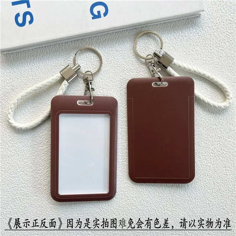 1Pc Solid Color Student Bus ID Card Protective Cover Keyring School Access Door Card Credit Card Holder Bag Set Key Chain