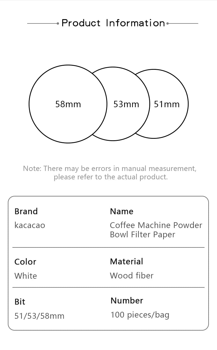 KACACAO Coffee Filter Paper Espresso Paper Filters 51/53/58mm 100pcs Puck Screen For Delonghi Breville Portafilter Machine Tools