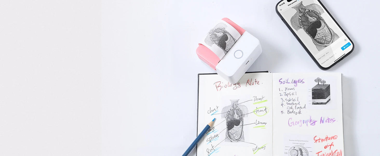 Thermal Mini Printer, Portable Inkless Sticker Maker,Bluetooth Free Cut Small Pocket Printer for Children DIY 57mm Photo Print