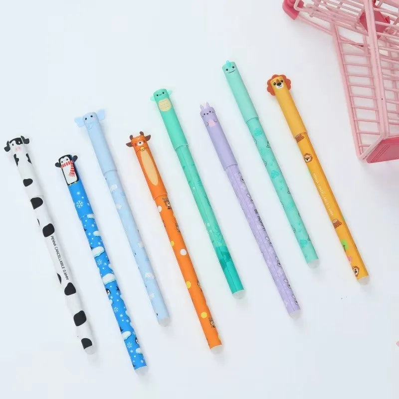 4/8pcs Colors Erasable Gel Pens with Erase Ink Cute Animal Pen Colours 0.5mm/0.7mm Tip Fine Ballpoint Pen for School Office Gift