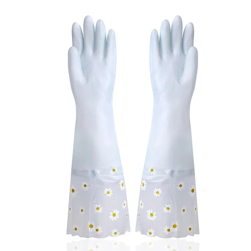 Waterproof Rubber Latex Velvet Gloves, Durable, Cleaning, Washing Clothes, Household, Kitchen, Winter