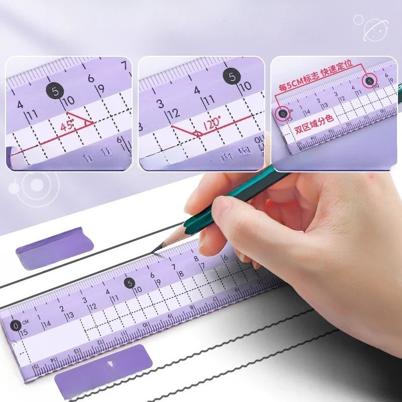Ruler 8-piece Set Student-specific Compass Measuring Angle Ruler Triangle Ruler Ruler  Full Set of Ruler Stationery Gift Package