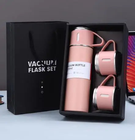One Cup Three Lid Thermos Cup Set 304 Stainless Steel Handle Lid Gift Cup Men's And Women's Portable Gift Box Set