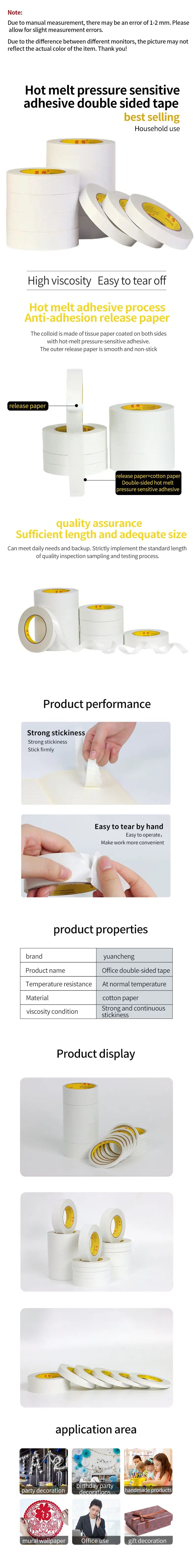 10M White Double Sided Tape Ultra-thin High-adhesive Super Strong Hand Tearable Tape 5-40mm Wide for Crafting And Packaging