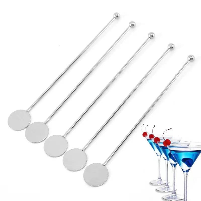 5Pcs Stainless Steel Cocktail Drink Mixer Bar Stirring Mixing Sticks Muddler Ladle Stirrer Swizzle Sticks Coffee Stirring Sticks