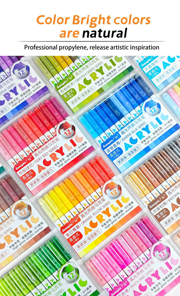 GuangNa 168/12 Colors High Gloss Acrylic Marker Pen Set,Hard Headed Drawing Pens,DIY Graffiti Paint Pen Stationery,GN.586