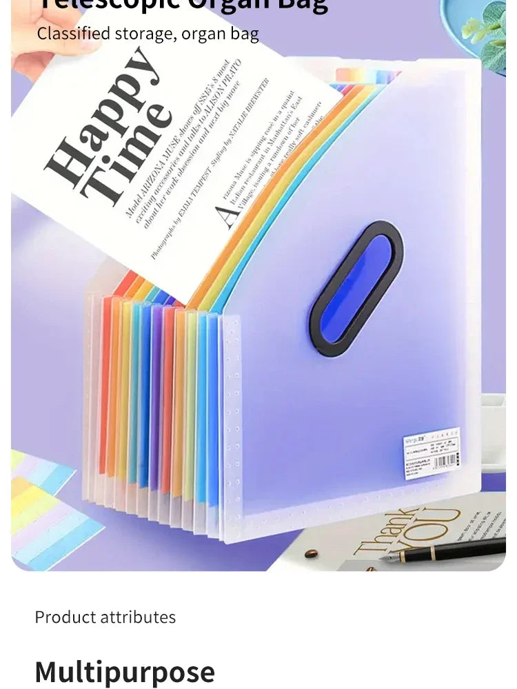 13 Grid Vertical Portable Expandable Accordion Bag Multi-Layer Paper Storage Bag Student Special Office Folder for File Stora