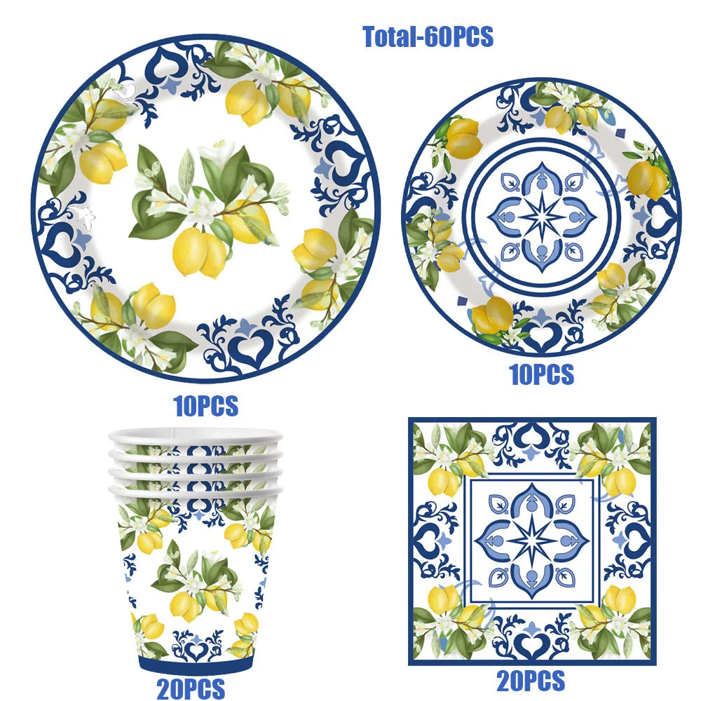 Lemon Birthday Decoration Sicilian Lemon Paper Plates Cups Napkins Tablecloth Banners Spiral Baptism Dolce Vita Party Supplies