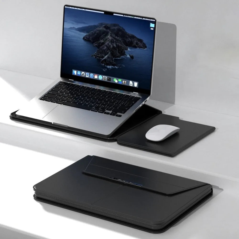 13-14/15-16 Inch Laptop Sleeve Holder Automatic Closing Multifunction Carrying Pouch with Stand Leather for Macbook Air