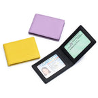 Thin Minimalist Bifold Design Driver's Licence Cover Genuine Leather ID Badge Window Slot Credit and Debit Vaccinum Cards Holder