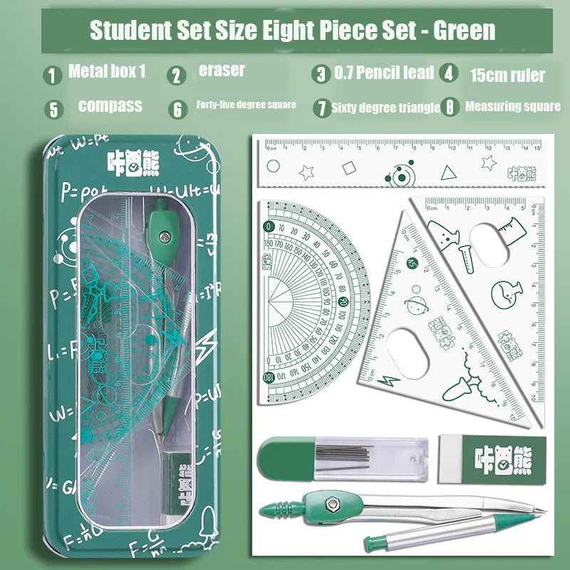 8PCS Drawing Set Compass Ruler Protract Learning Tools Mathematical Stationery Math Drawing Set for Students Drawing Accessories