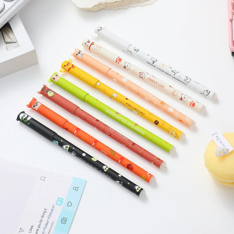4/8pcs Colors Erasable Gel Pens with Erase Ink Cute Animal Pen Colours 0.5mm/0.7mm Tip Fine Ballpoint Pen for School Office Gift