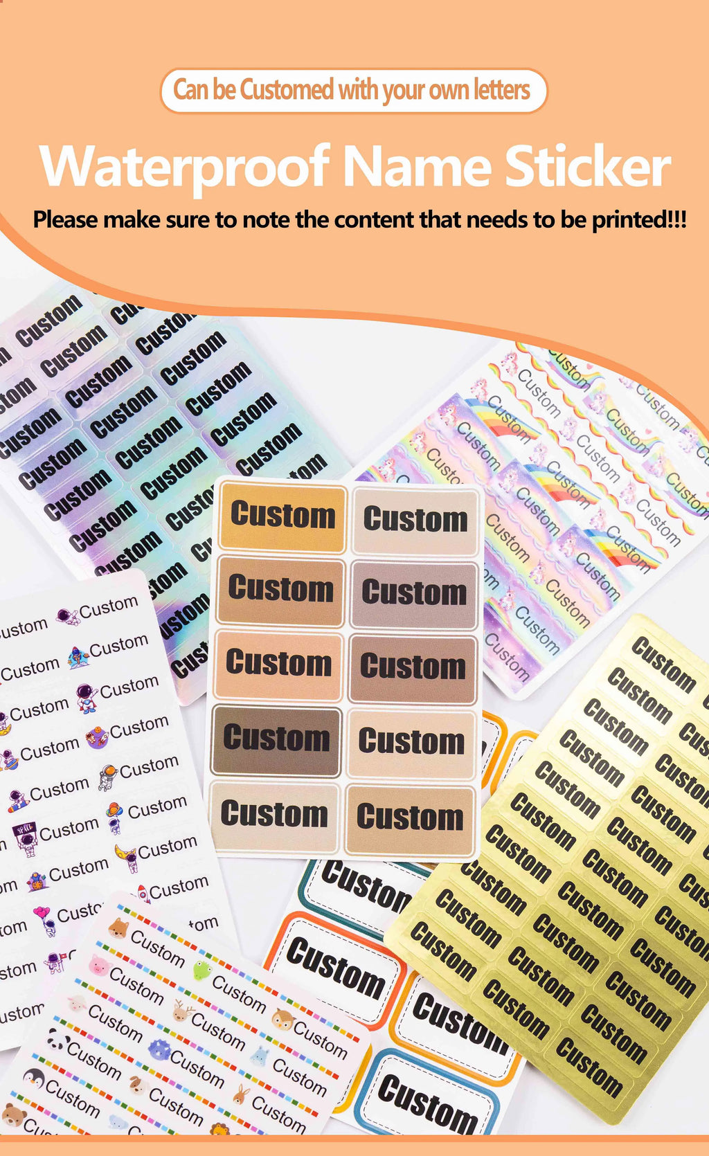 Custom Kawaii Name Tag Sticker Waterproof Stickers Decals Personalized Label for Children School Stationery Bottle