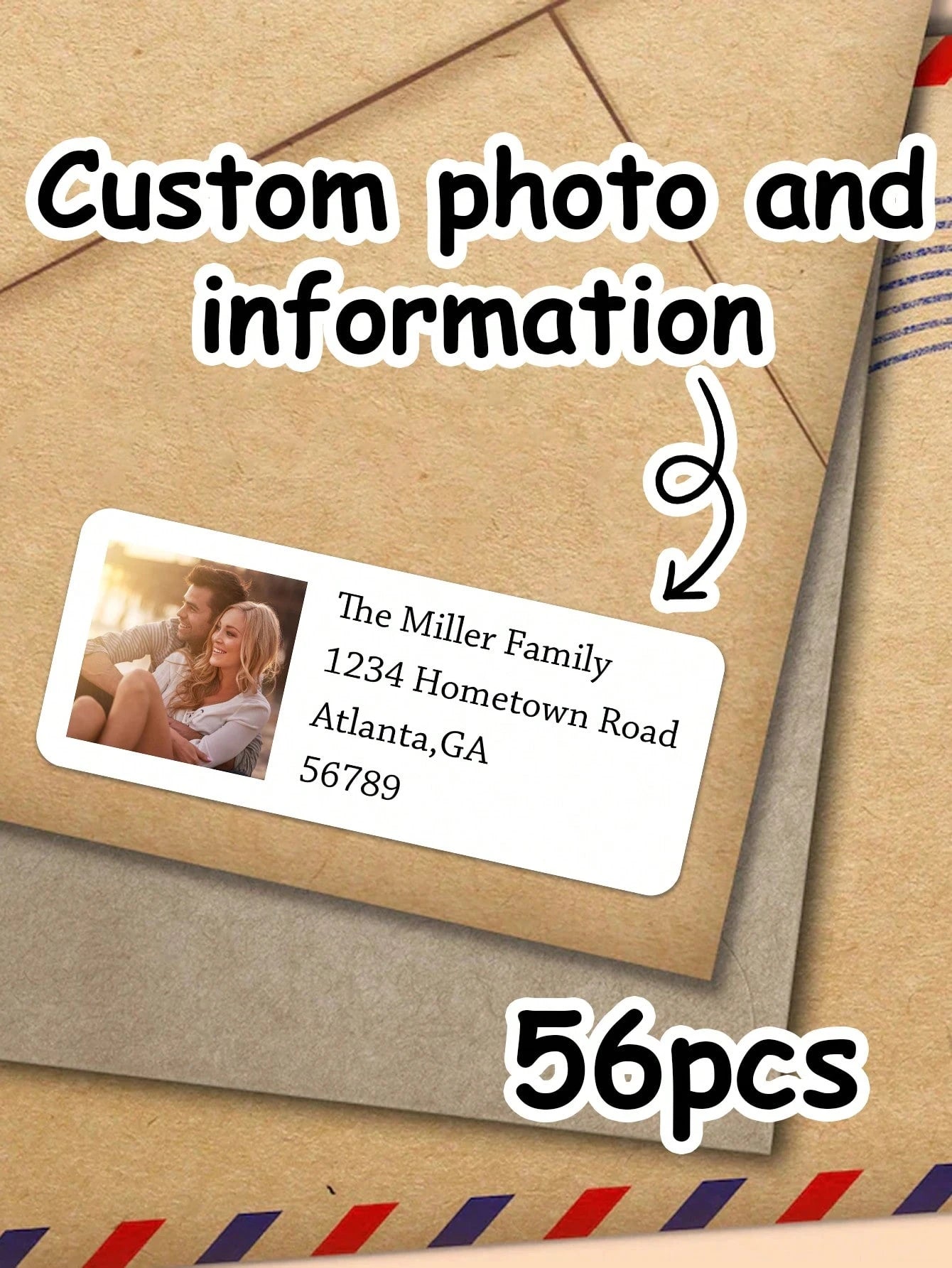 56-560Pcs Personalized Return Address Labels Photo, 6.35*2.54CM Custom Photo Or Information Mailing Labels For Envelope