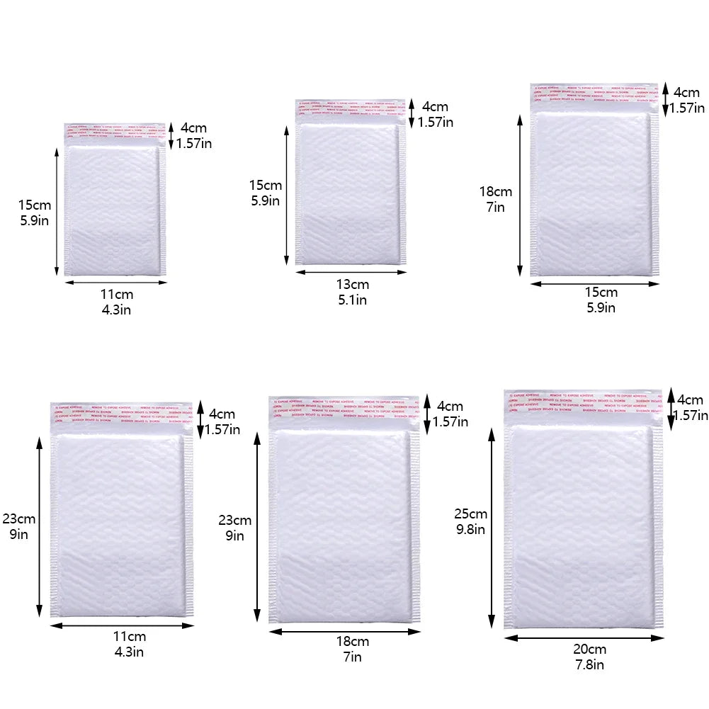 50Pcs Bubble Envelopes White Foam Shipping Bags Poly Bubble Mailers Pad Self Seal Packing Bags for Magazine 15cm 18cm 23cm 25cm