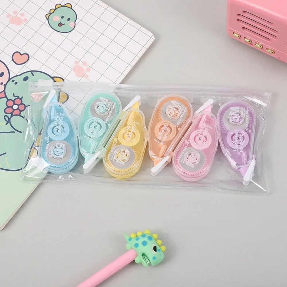 6Pcs/set Bagged Macaron Correction Tape Kawaii Colorful Correction Band 5m*6mm Students Correction Stationery Office Supplies