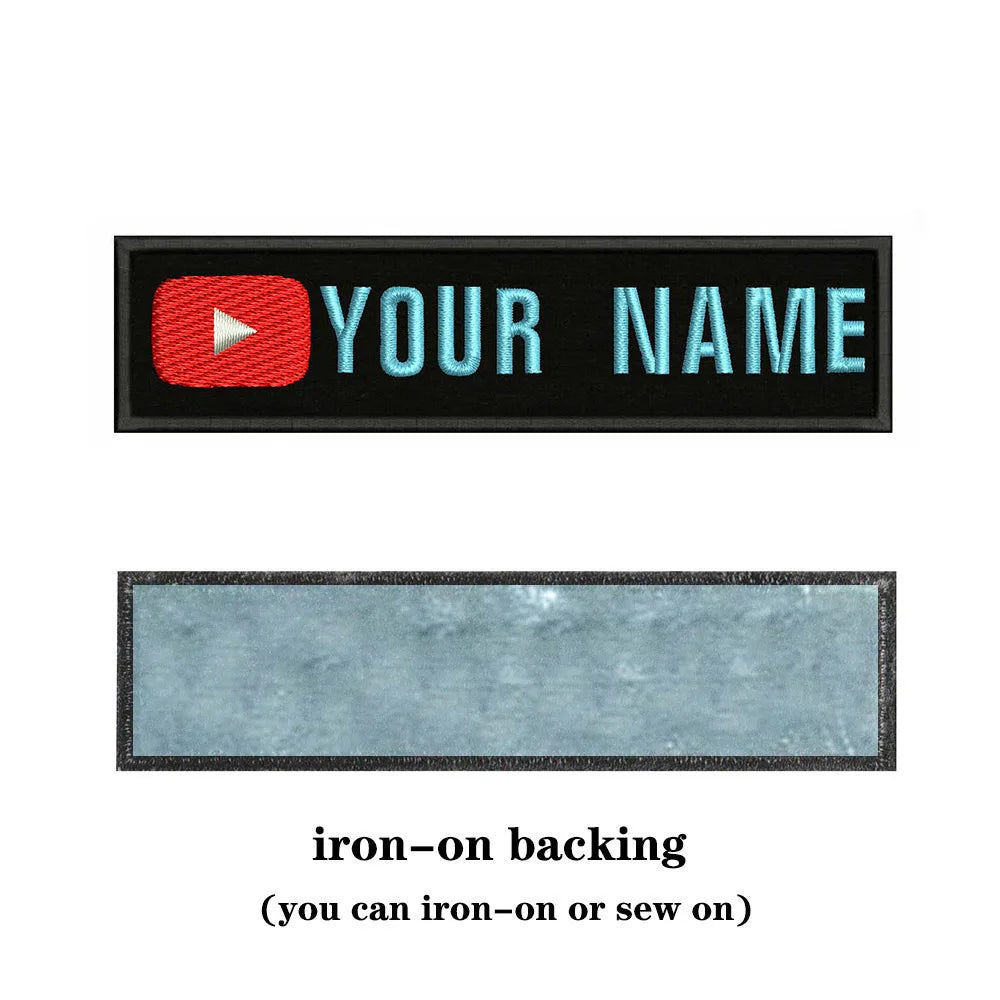YouTube Logo 10X2.5cm Embroidery Custom Name Text Patch Stripes Badge Iron On Or  Patches