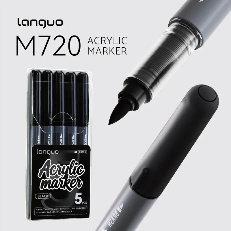 Languo Colors Acrylic Paint Art Marker Pen Set Black/White/Gold/Silver DIY Graffiti Drawing Pens for Writing Painting Stationery