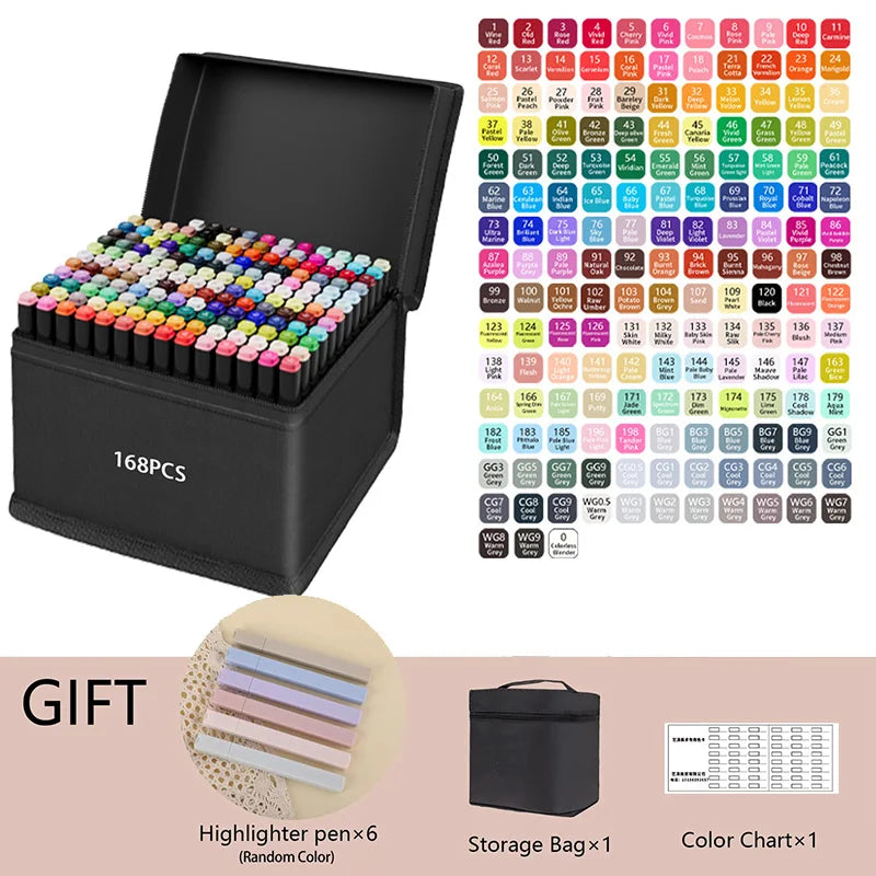 24-262 Colors Alcohol Drawing Markers Dual Tip Permanent Art Sketch Markers for Illustration School Supplied