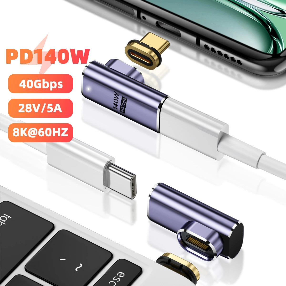 140W USB4.0 40Gbps Thunderbolt3 Magnetic Type-C OTG USB C To USB-C Fast Charge Magnet Converter Cable 8K@60Hz USB Type C Adapter