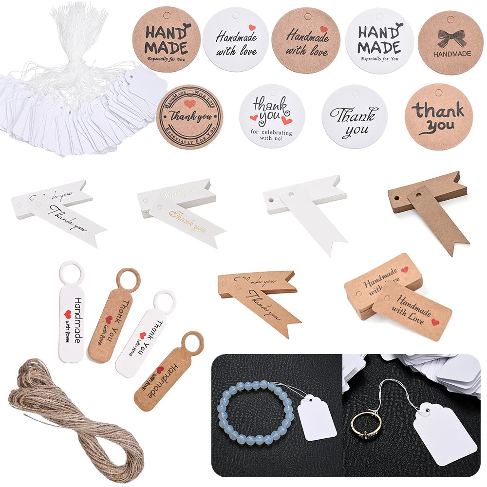Kraft Paper Tags With Strings Handmade With Hang Garment Tags For Jewelry Crafts Price Candy/Gift/Cookies Display Label Card