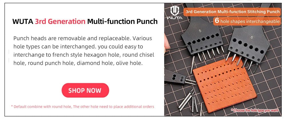WUTA 3G Leather Punches Head Replaceable Pricking Iron Removable Diamond Olive Round Hole French Style Chisel DIY Craft Tools