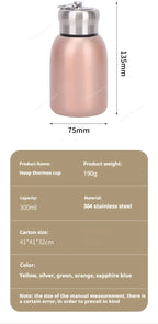 300ML Stainless Steel Vacuum Flask with Lifting Ring Mini Thermos Cup Car Insulated Cup Portable Travel Water Bottle Coffee Mug