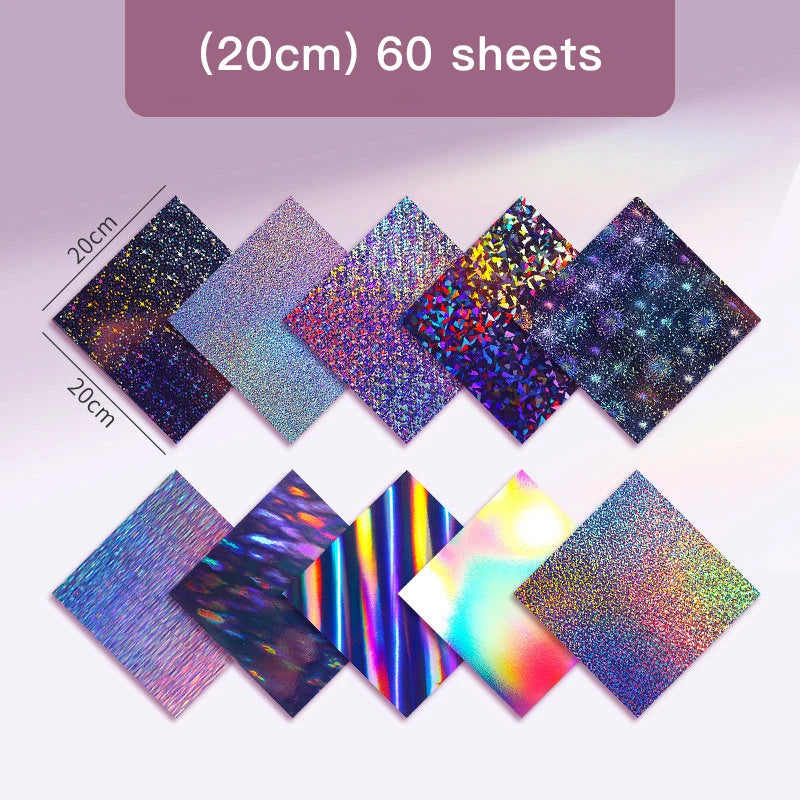 60/20 Multicolored Sheets Square Origami Paper Toner Reactive Foil Folding Paper Laser Shining Papers Craft Scrapbooking Decor