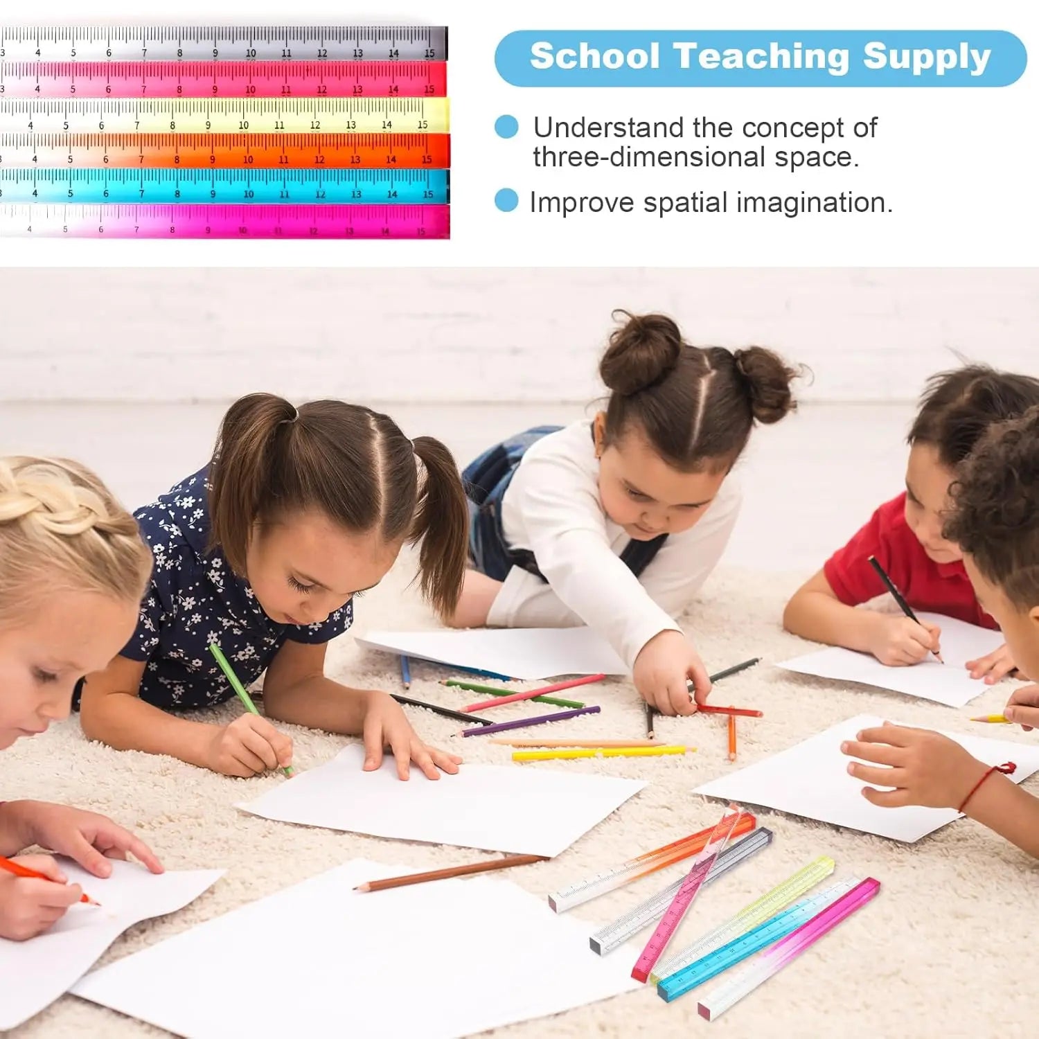 1pcs Colorful Clear Straight Ruler 15cm Four Edges Acrylic Transparent Gradient Lightweight Measuring Tools for Students A7795