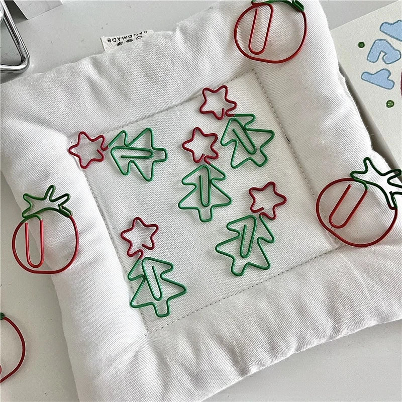 10/20pcs Cartoon Cute Christmas Tree Santa's Hat Creative Tomato Metal Office School Stationery Supplies Cute Paper Clips Gifts