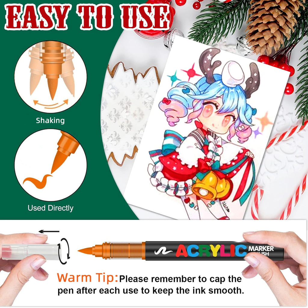 12-366 Colors Acrylic Marker Set Waterproof Acrylic Brush Marker Professional Acrylic Painting Marker DIY Art Supplies