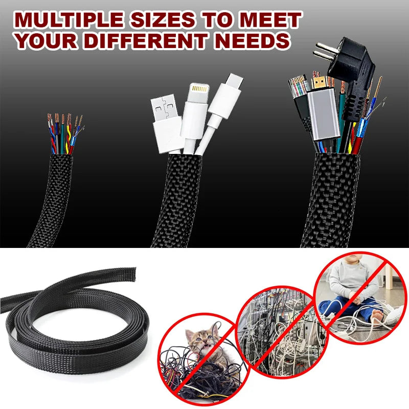 Braided Wire Loom PET Cable Loom Expandable Braided Sleeving Wire Sleeve for TV Computer Home Theater Cable Sleeve 3M/10M