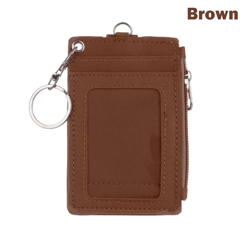 Portable Leather Business ID Card Credit Badge Holder Coin Purse Wallet Keychain