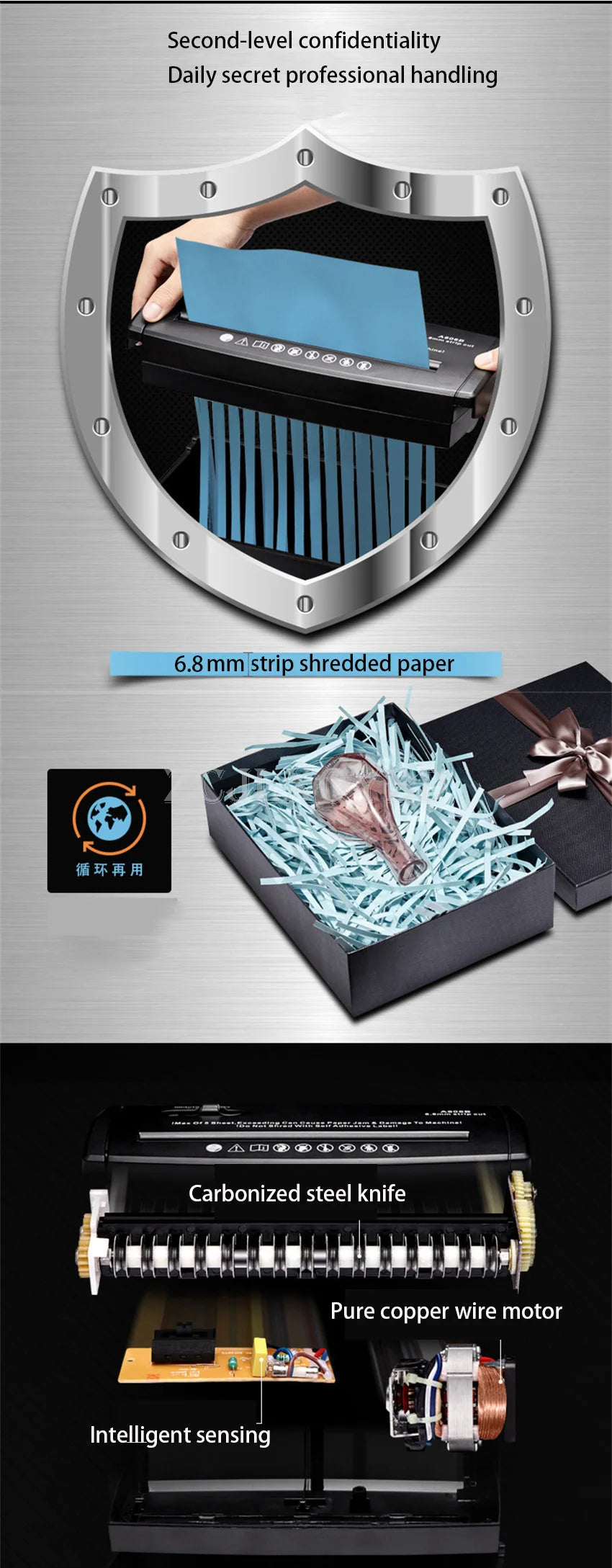 220V 10L Mini Desktop Electric Shredder Electric Cutting File Shredder Strip Office Home Paper Shredder