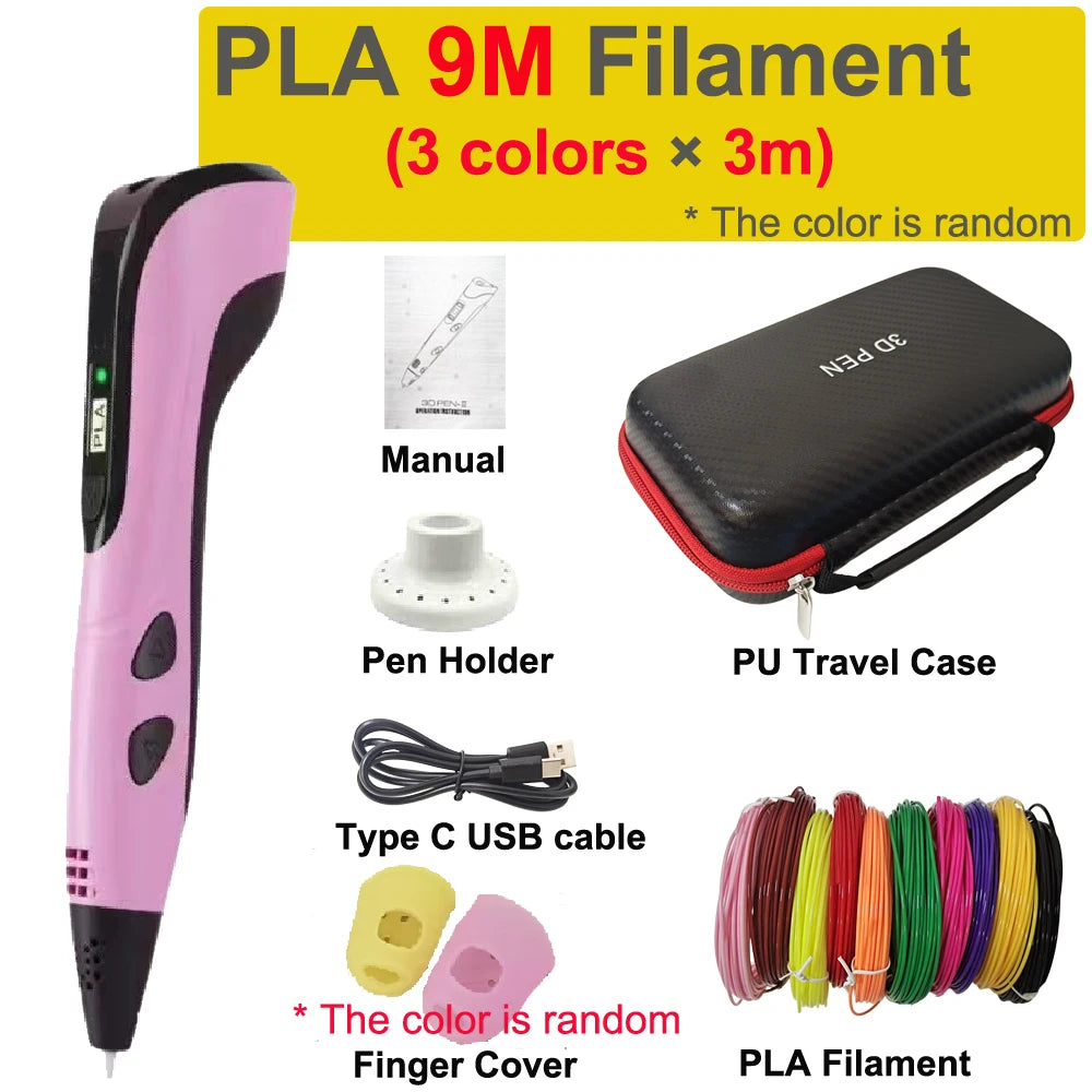 New 3D Pen 3D Printing Pen for Children 1.75mm PLA Filament DIY Drawing Birthday Christmas Gifts for Kids with Travel Case
