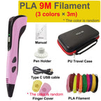 New 3D Pen 3D Printing Pen for Children 1.75mm PLA Filament DIY Drawing Birthday Christmas Gifts for Kids with Travel Case