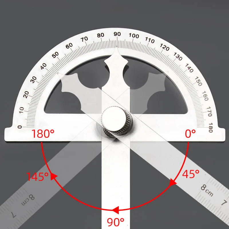 10/15cmStainless Steel Protractor Woodworking Angle Ruler 0-180° Angle Measuring Tool for Woodworking/Industry 1pc