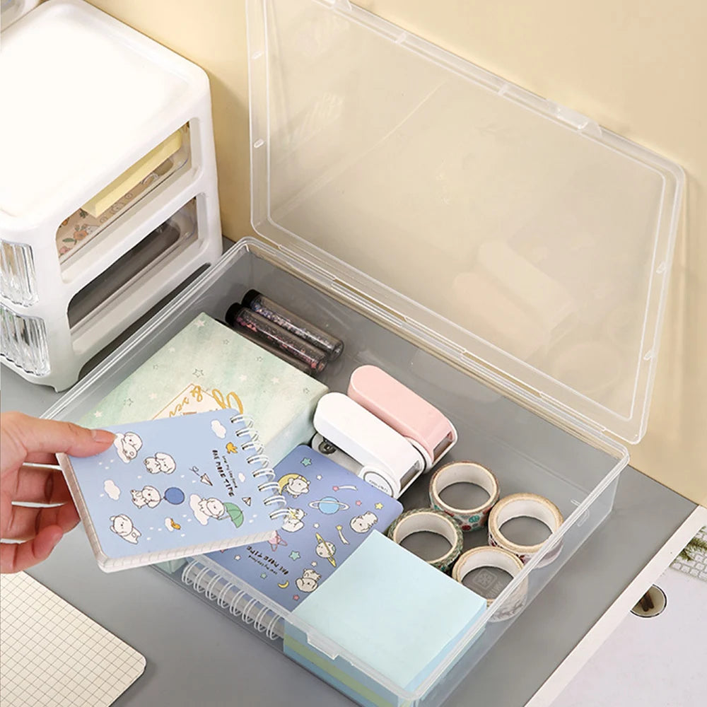 Office Large Capacity Plastic Storage Box With Flap Lid Multipurpose Clear Organizers Art Supply Document Box Organization
