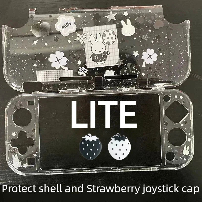 New In Stock Miffy Co-Branded Nintendo Switch OLED NS NS2 LITE Protective Case Glitter Handle Cover Transparent Black White Gift