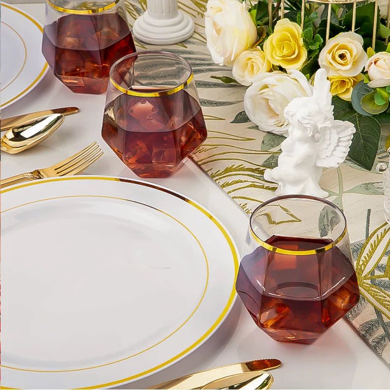 12-48PCS Diamond Plastic Wine Glasses Disposable Stemless Plastic Cups Whiskey Cocktail for Party Birthday Gathering Bars 12oz