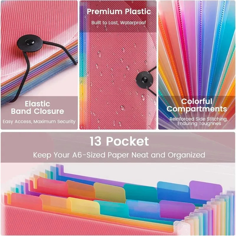 Accordion File Folder 13-Pocket, A6 Mini Size for Storage, Data Classification Organizes Documents, Cards, Coupons, Perfect Gift