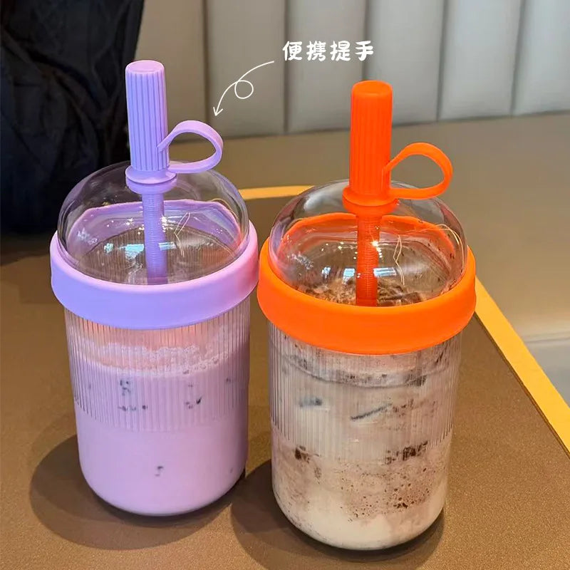 540ML Large Capacity Reusable Tritan Material Milk Tea Juice Cold Drink Straw Cup Unisex Portable Transparent Plastic Coffee Cup