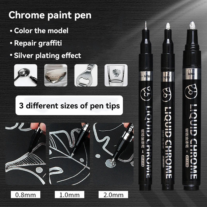 1-6pcs Chrome Pen Marker Mirror Waterproof DIY Reflective Paint Repair for Rock Ceramic Glass Metallic Gold/Silver 0.8/1/2mm Nib