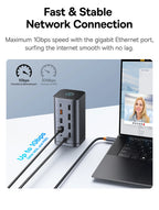 Baseus 11-IN-1 USB C HUB HDMI DP 4K@60Hz MST Triple Display USB 3.2 Splitter with RJ45 3.5mm Mic PD100W Magnetic Docking Station