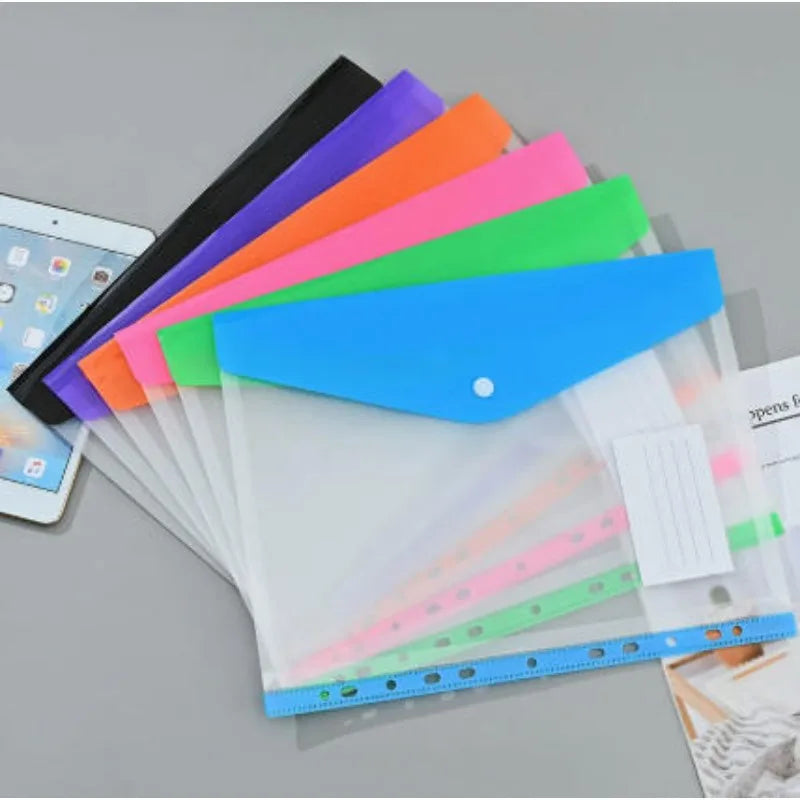 Pack of 6 A4 Plastic Covers with 11 Holes Adhesive Closure Compatible with 2/3/4 Rings for School And Office Supplies