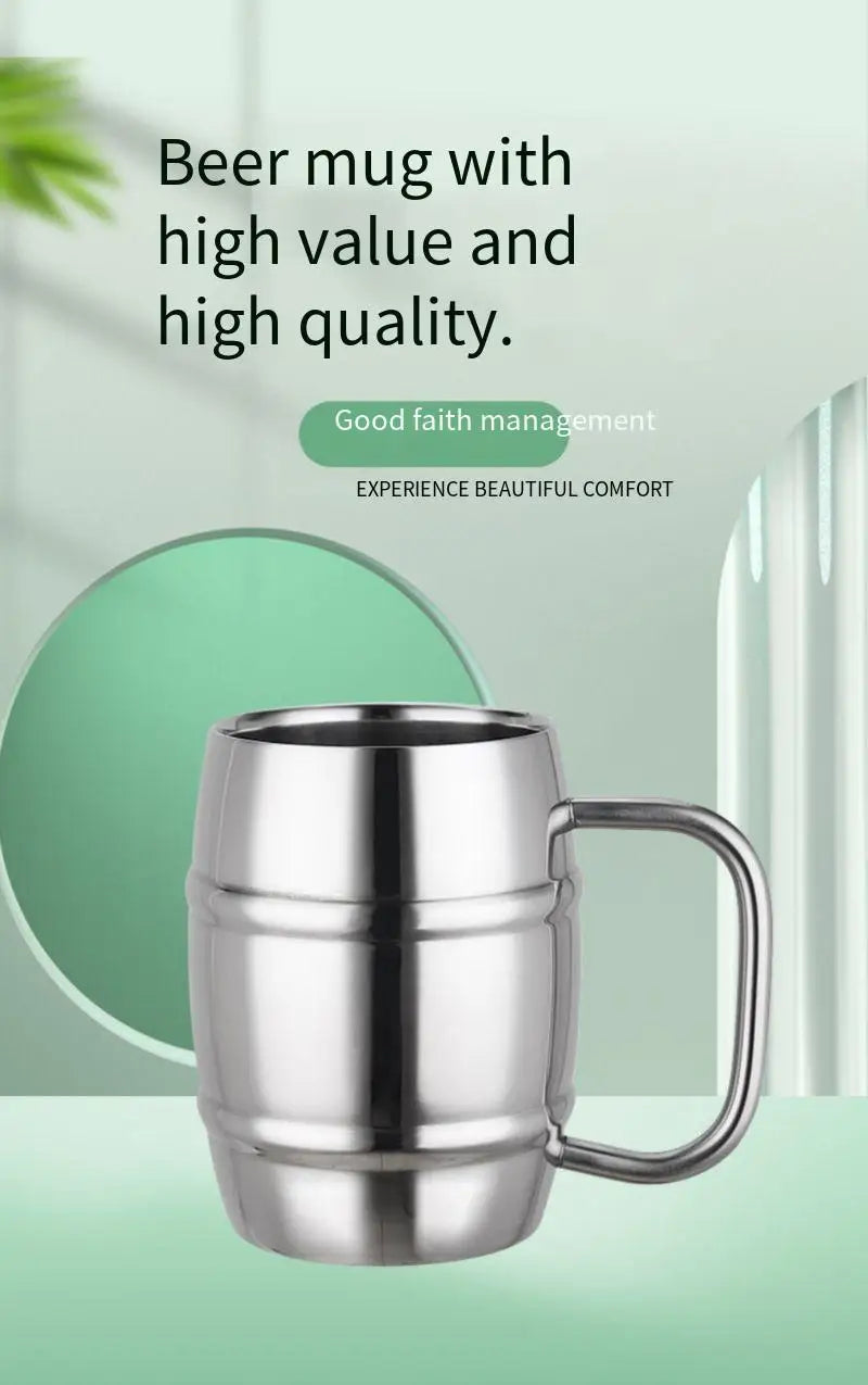 Double steel beer cup creative 304 stainless steel draft beer milk cup coffee milk tea cup children's drinking cup with handle