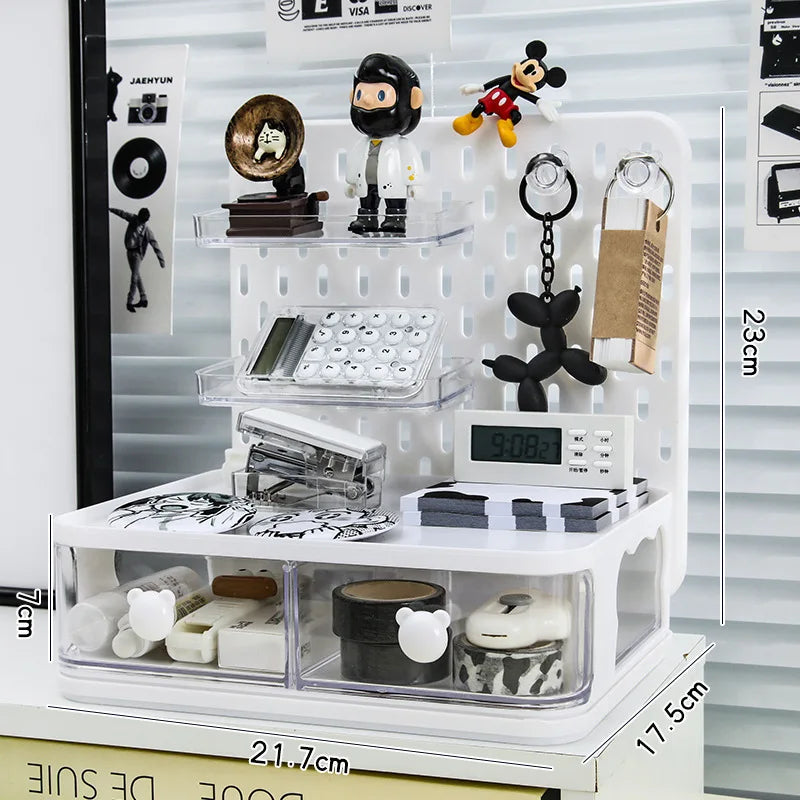 Desktop Perforated Board Storage Rack, Multifunctional Pen Holder, Desk Stationery Cosmetics Organizer for Home Office