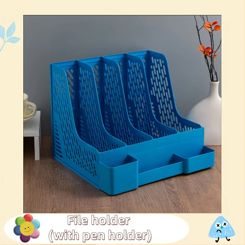 Multi-Layer A4 Document Holder Rack, PP Material Desk Organizer with Storage Box and Bookshelf for Office Supplies, File Rack